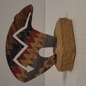 Native American Metal Bear on Sandstone Figurine